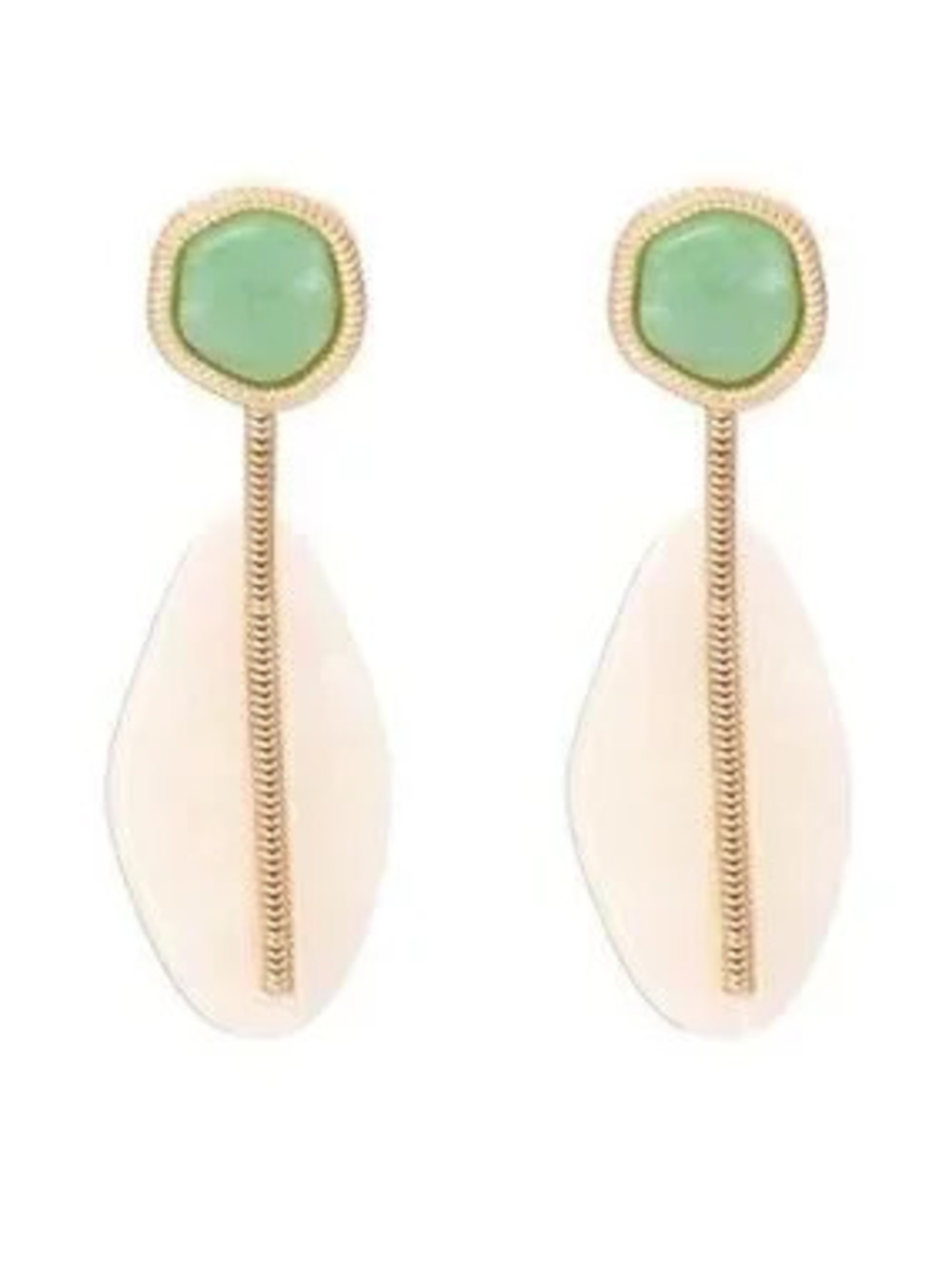 Gold-Tone Earrings with Green Stone & Cream Drop